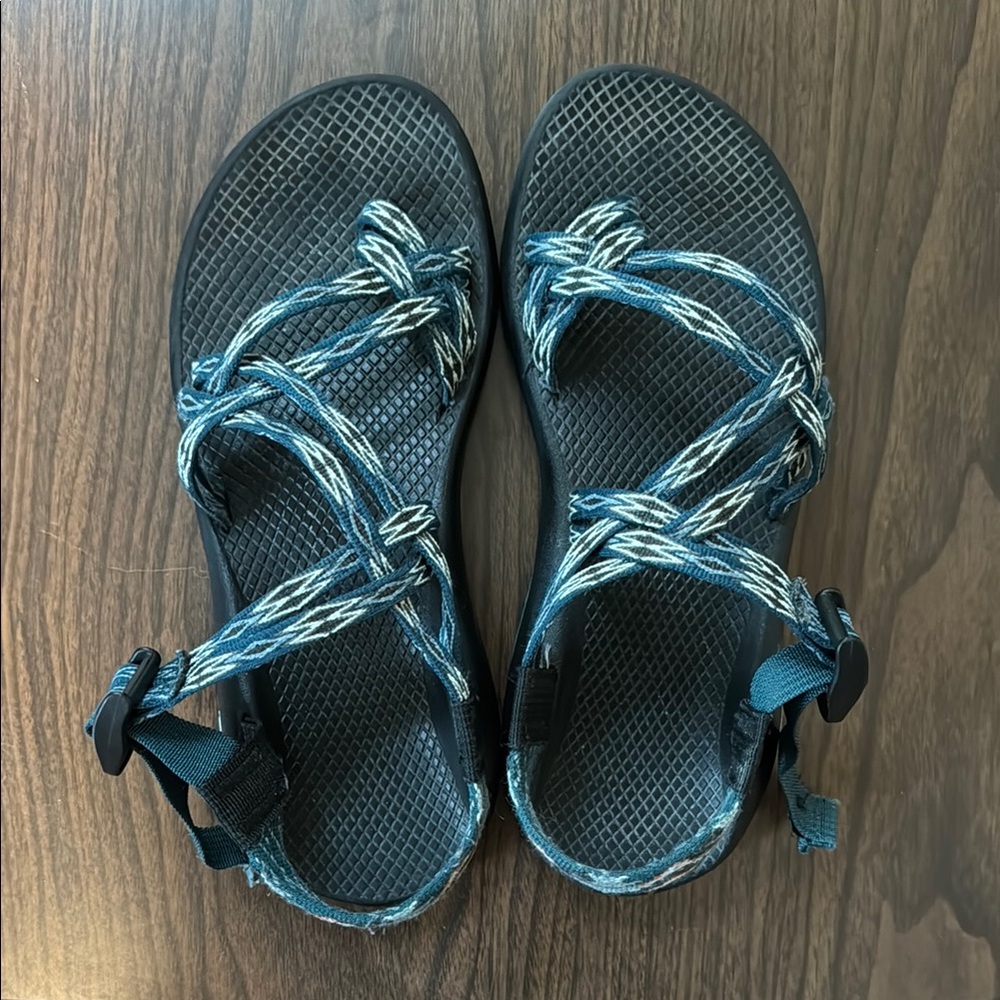 Blue and White Strappy Sandals